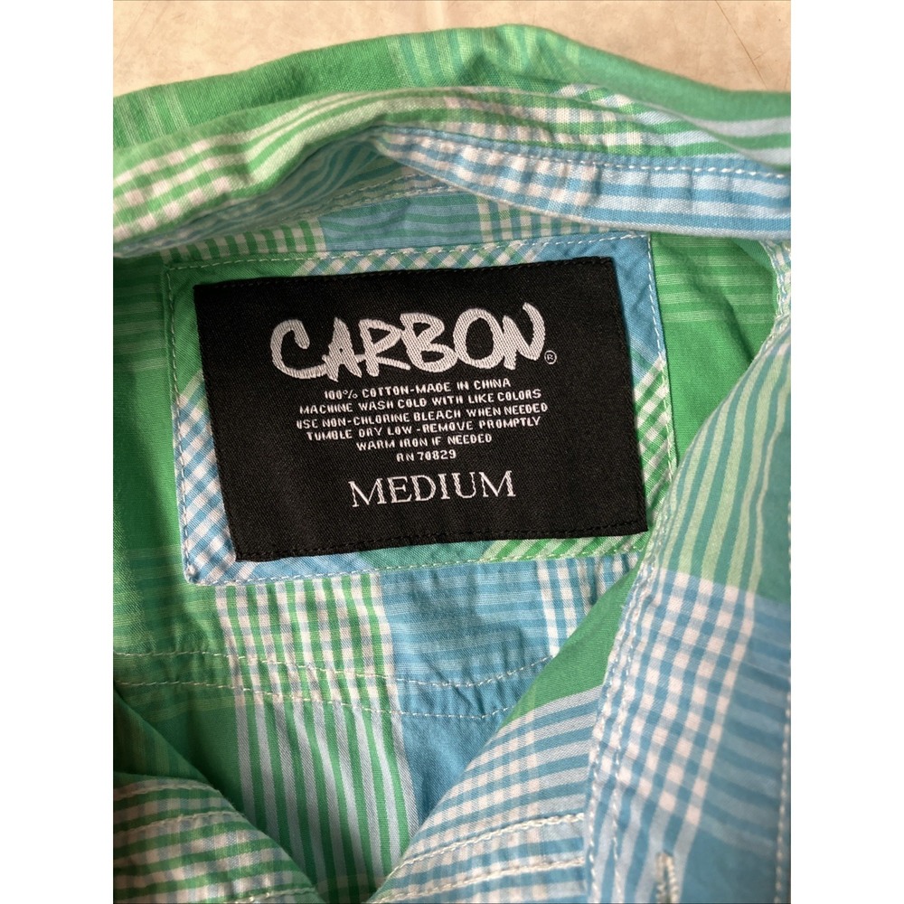 Carbon Men's Regular Fit Plaid Long Sleeve Button Down Shirt Pockets Blue/Green - Picture 4 of 5
